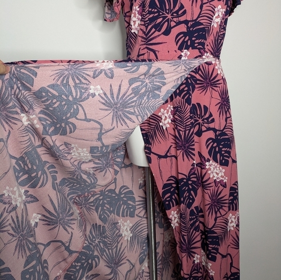 Modcloth x Collectif Thelma Tropicool pink blue v neck high low maxi dress 8 - Picture 4 of 12
